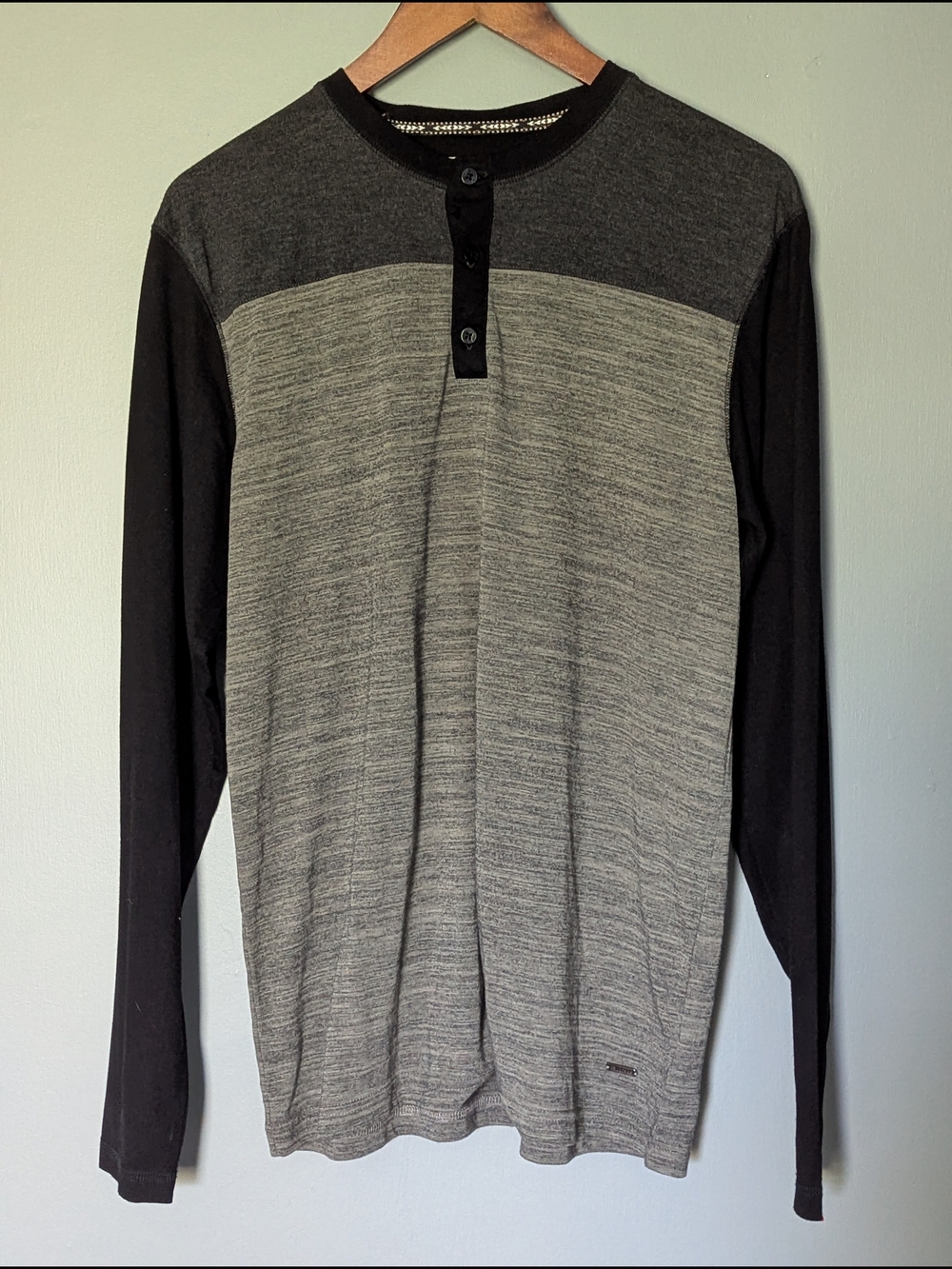 Burnside Men's Two-Tone Henley Long Sleeve‎ Shirt Grey & Black